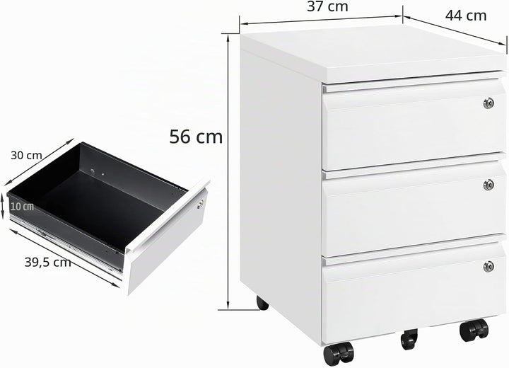 Rollcontainer mit 3 Schubladen, Aktenschrank, Büroschrank aus Metall, Aktenschrank unter Schreibtisc