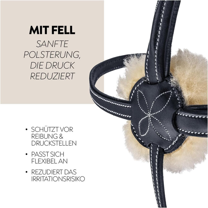 SUNRIDE mexikanische Trense Acapulco mit Zügel - aus Echtleder mit Fell, gepolstert, anatomisch (Cob