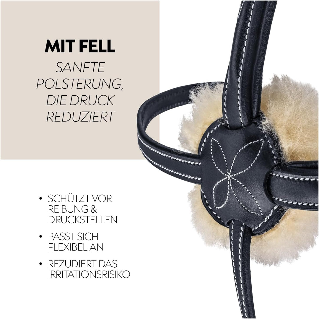 SUNRIDE mexikanische Trense Acapulco mit Zügel - aus Echtleder mit Fell, gepolstert, anatomisch (Ful