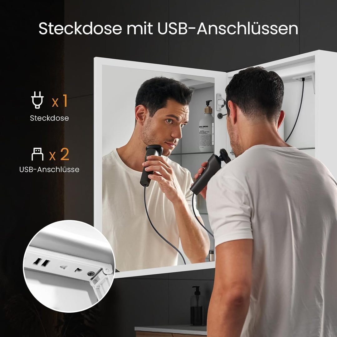 EMKE Spiegelschrank Bad Mit Beleuchtung 50x70cm, 3 Dimmbare Lichtfarben, Antibeschlag, Steckdose, Ba