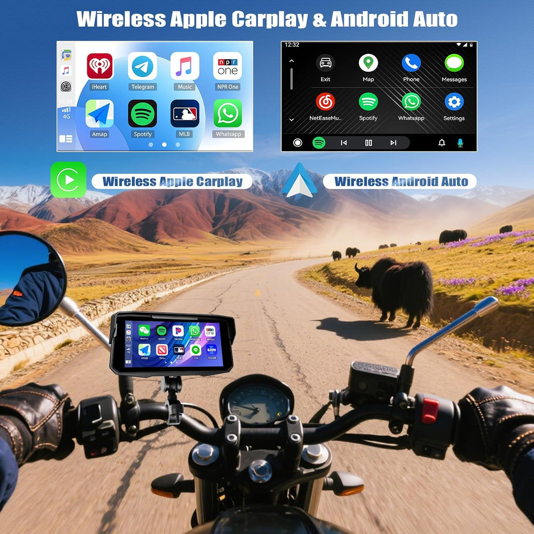 SIXWIN Carplay Motorrad Display für Moto mit Wireless Carplay Android Auto, 6.86 Zoll HD Touchscreen