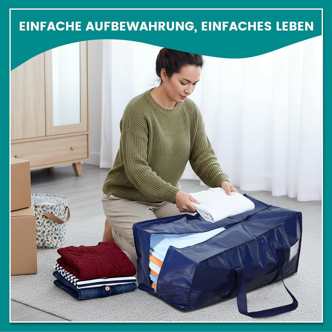 4 Stück 90L Aufbewahrungstasche, Heavy-Duty Umzugstaschen Umzugskartons Grosse mit Reissverschluss G