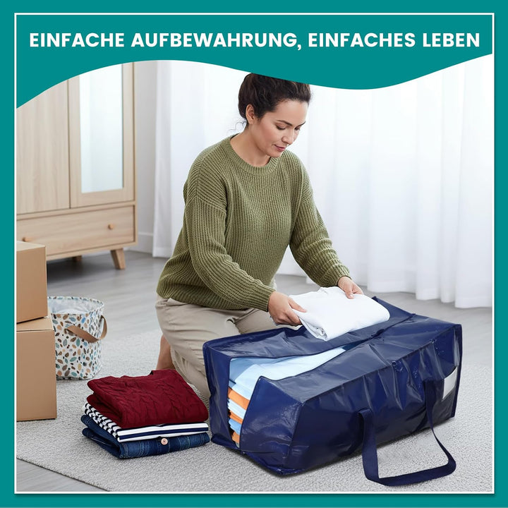 4 Stück 90L Aufbewahrungstasche, Heavy-Duty Umzugstaschen Umzugskartons Grosse mit Reissverschluss G