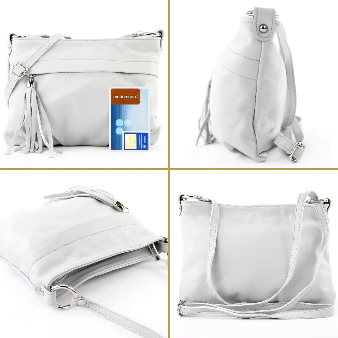 modamoda de - T32 - ital Umhängetasche Klein aus Nappaleder Eisblau, Eisblau