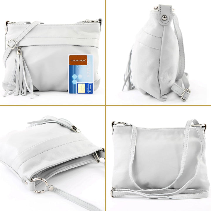 modamoda de - T32 - ital Umhängetasche Klein aus Nappaleder Eisblau, Eisblau