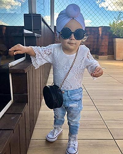 Juflam Kleinkind Kleinkind Baby Mädchen Kleidung Bestickte Spitze Strampler Zerrissene Jeans Denim H