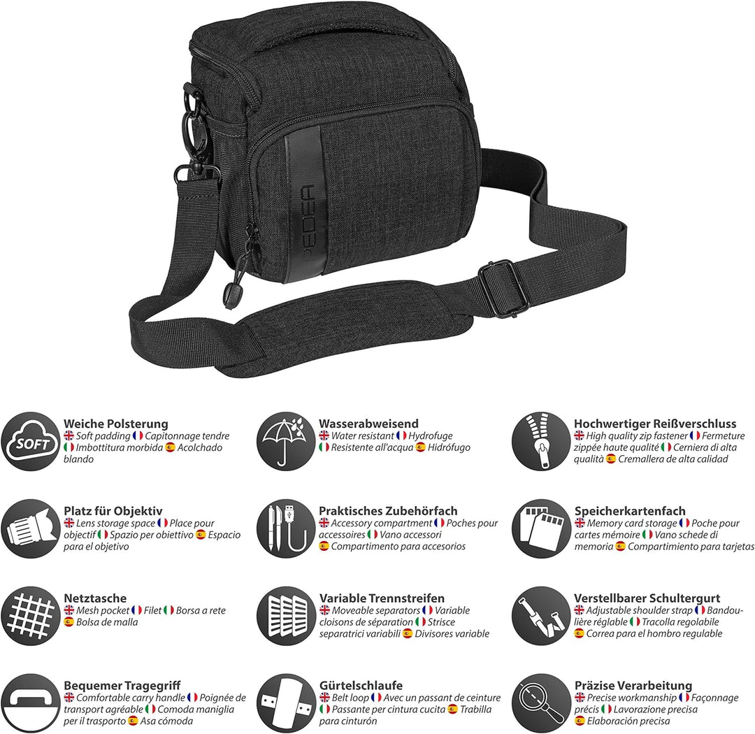 PEDEA DSLR-Kameratasche "Fashion" mit Displayschutzfolie für Fujifilm XF10 / Sony Alpha 5000 / Canon