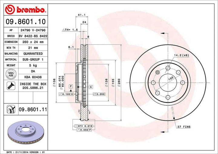 Brembo 09.8601.11 - Vordere Bremsscheibe mit UV-Lackierung