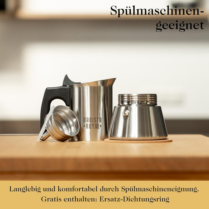 Barista Royal Espressokocher für 6 Tassen [300 ml] aus rostfreiem Edelstahl - Mokkakanne, Espressoka