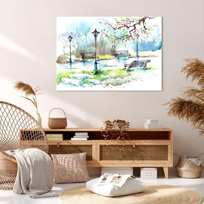 Bilder auf Leinwand 100x70cm Leinwandbild Path urban Park Landschaft Gross Wanddeko Bild Schlafzimme