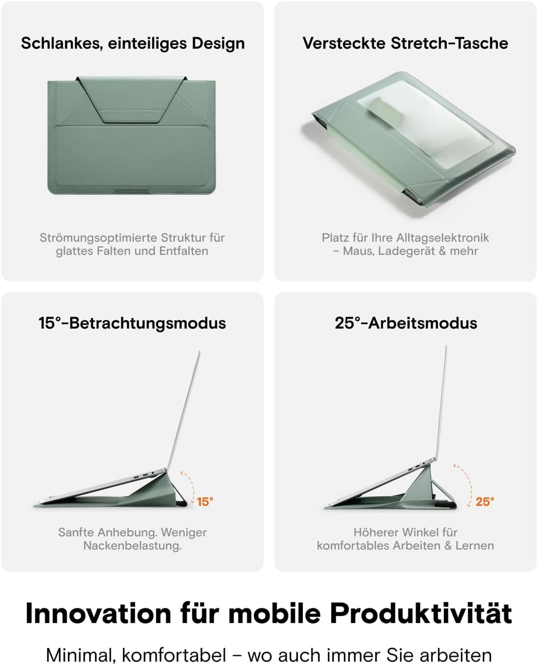 MOFT Laptop Hülle Tasche &amp; Laptop Ständer für 13-14 Zoll Notebook, Laptoptasche aus Kunstleder mit 2