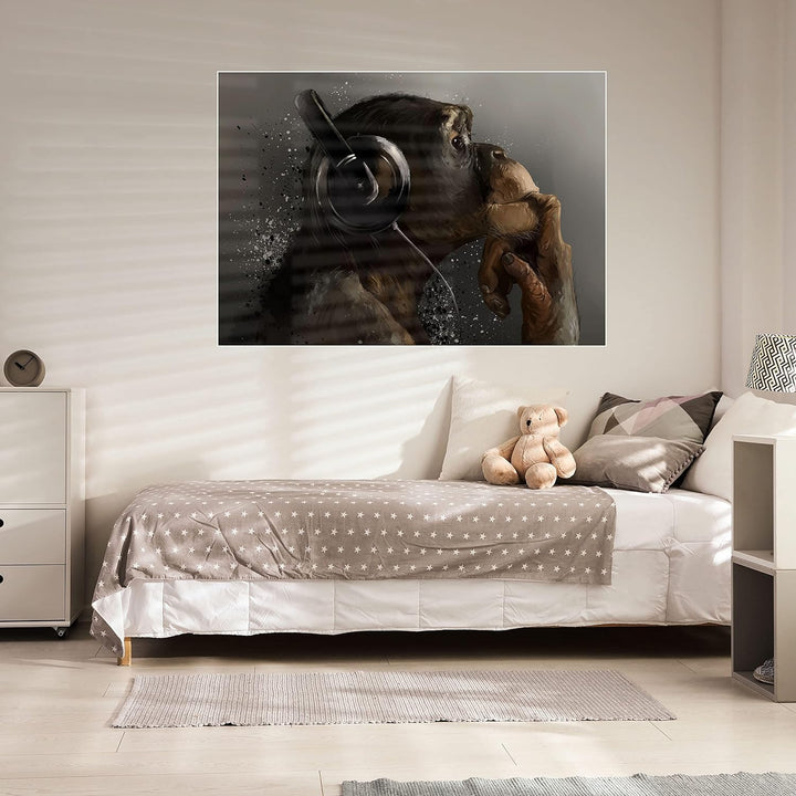 wandmotiv24 Poster als Wanddeko, Grösse Din A0, AFFE mit Kopfhörer, Headset, Musik, Tiere, Affen, Mo