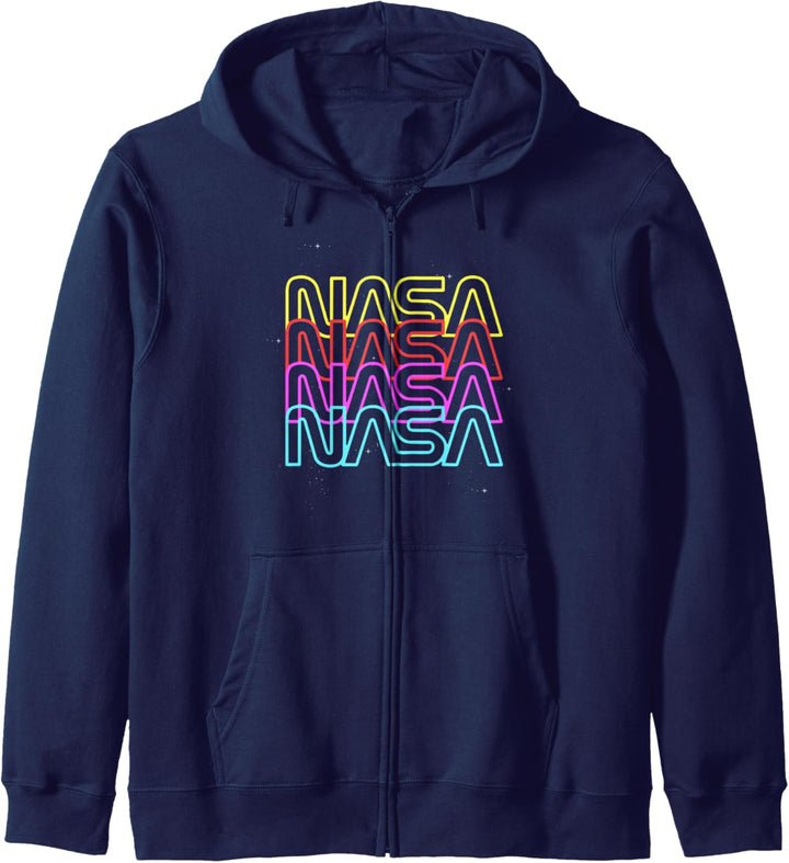 NASA Neon Rainbow Repeat Text Logo Kapuzenjacke