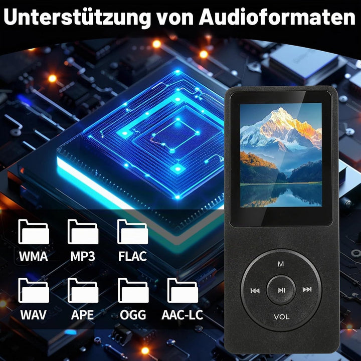 MP3 Player Bluetooth 5.3 mit 64 GB Speicher, 1,8" TFT Farbdisplay, Integriertem Lautsprecher, HiFi M