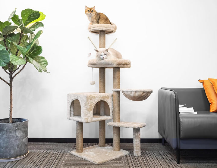 Katzen Kratzbaum, 145 cm Katzenbaum Kletterturm, Kletterbaum Aktivitätskratzbäum mit Säulen vollstän