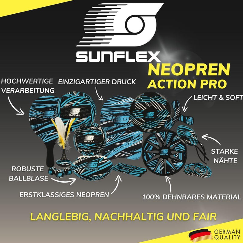 Sunflex Neopren Sure Catch Set Action Pro mit zwei Schlägern und einem Ball in schwarz | Klettballsp