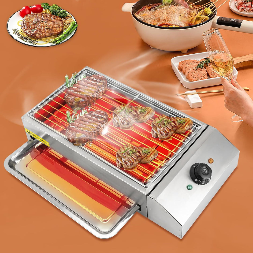 Tischgrill Elektrisch, Barbecue Elektrogrill Gastro Grillplatte Grillofen | 2600W Einstellbarer Temp