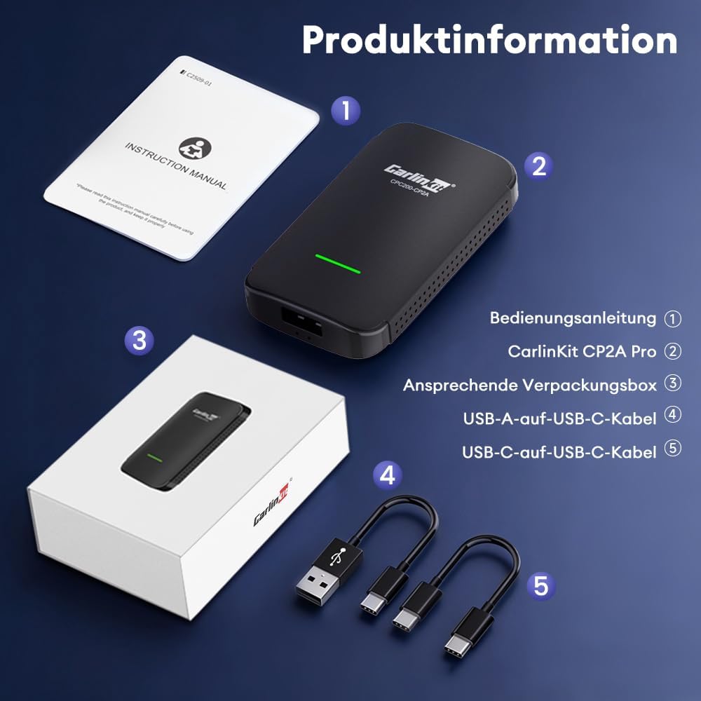 Carlinkit CP2A Pro Wireless CarPlay Adapter–Unterstützt für Netflix/YouTube/TikTok Lite Streaming we