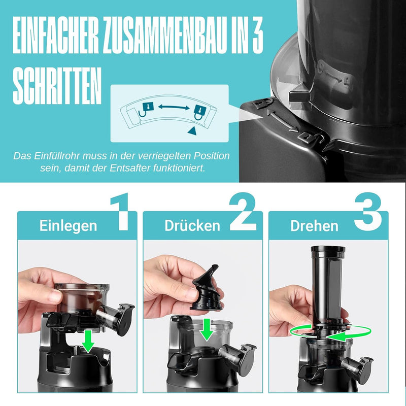 Ventray Ginnie Entsafter - Slow Juicer mit 60 U/min Niedriger Geschwindigkeit, Entsafter Gemüse und