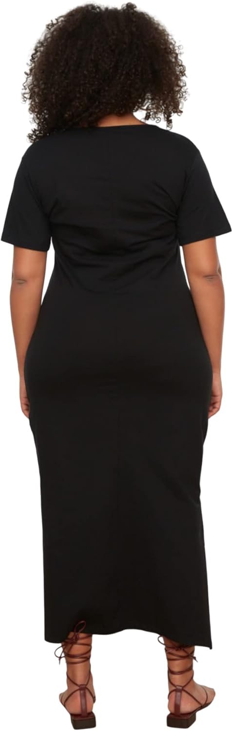 Trendyol Damen Midi-Jersey, Normale Passform, Gestrickt, Übergrösse Kleid, XXL Große Grö&#