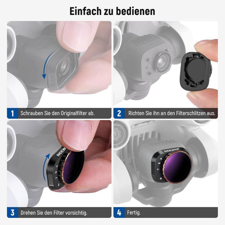 NEEWER Variabler ND Filter Kompatibel mit DJI Mini 3 Pro, ND32-512, 5–9 Stop, Snap On, mehrfach besc