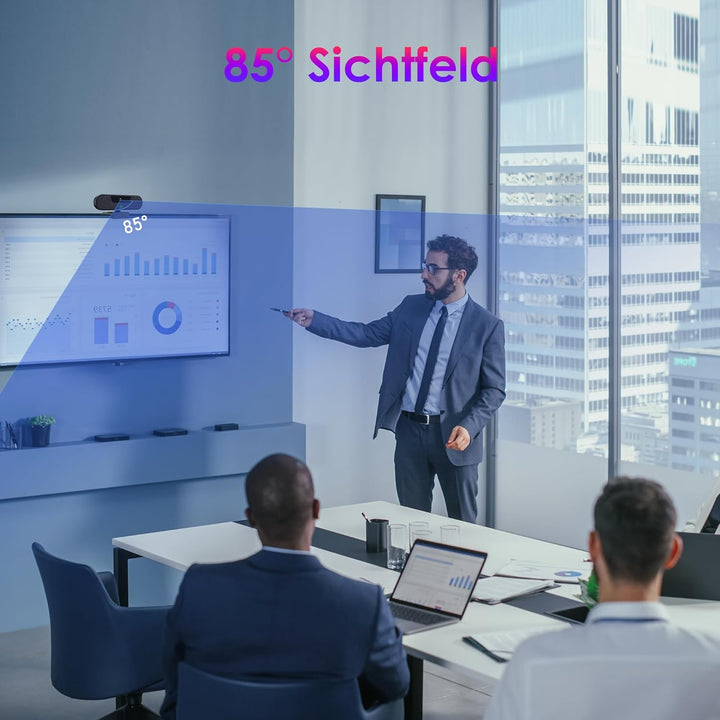 VIZOLINK W8GS Webcam 4K, HD 1080P Webcam für PC mit Mikrofon, Autofokus, Lichtkorrektur, 85°Sichtfel
