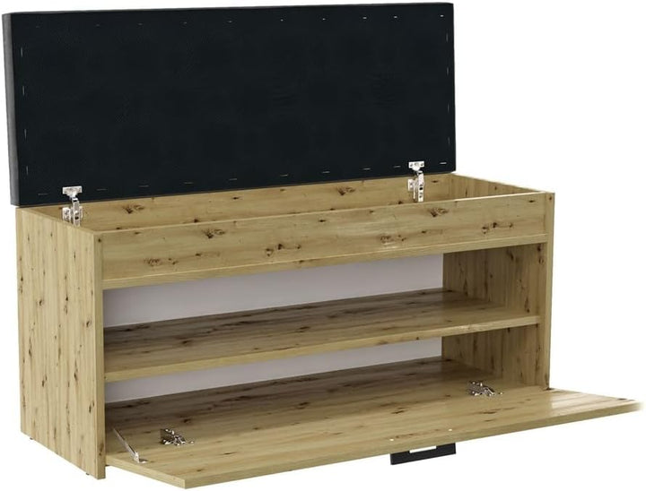 VBChome Schuhschrank mit Sitzfläche und Stauraum 100 x 35 x 49 cm Eiche Artisan Griffe Schuh-Organiz