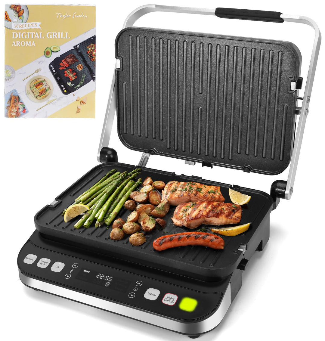 Taylor Swoden Aroma – 2000 W Grill, Sandwichmaker und Panini-Maker, 180º Öffnung, LED-Display und ab