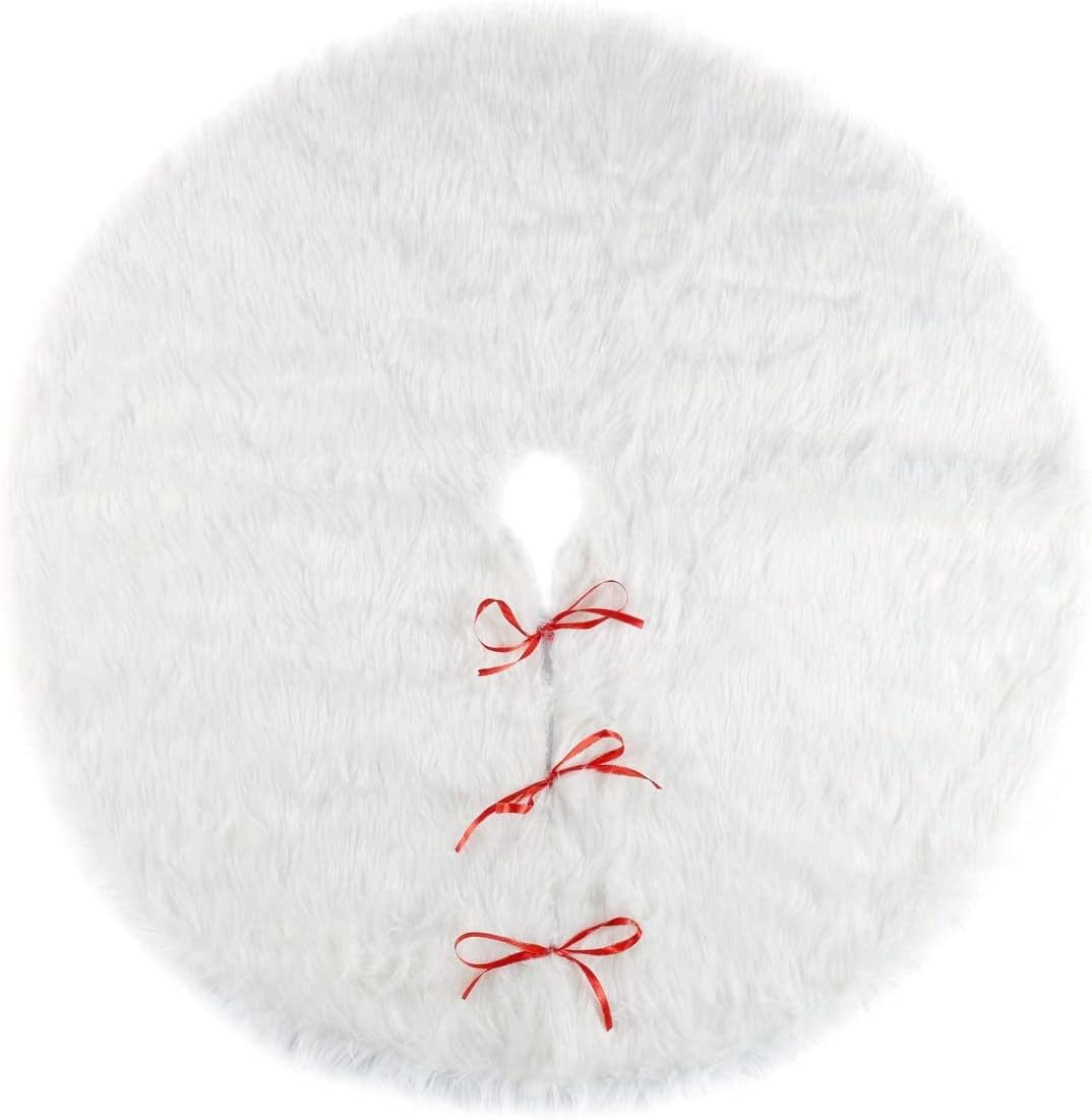 SALCAR Weihnachtsbaum Decke Weiss, 150cm Weihnachtsbaum Rock Plüsch Gross Weihnachtsbaumdecke Rund,