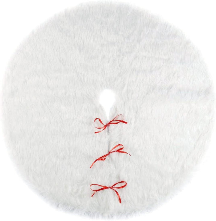 SALCAR Weihnachtsbaum Decke Weiss, 150cm Weihnachtsbaum Rock Plüsch Gross Weihnachtsbaumdecke Rund,