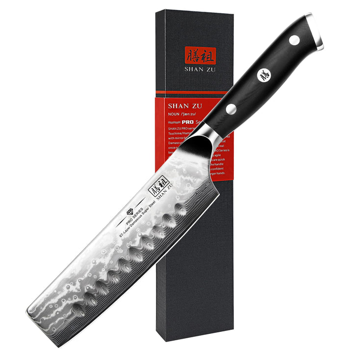 SHAN ZU Kochmesser Nakiri Küchenmesser Profi Messer 16.5 cm Allzweckmesser Damaskus Edelstahl Extra