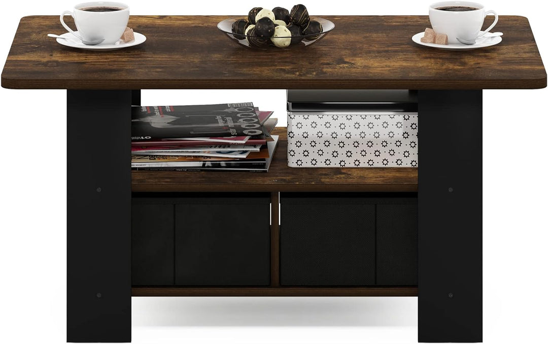 Furinno Andrey Couchtisch mit Schublade, Holz, Bernsteinkiefer/Schwarz, 48.3 (D) x 80 (W) x 39.6 (H)