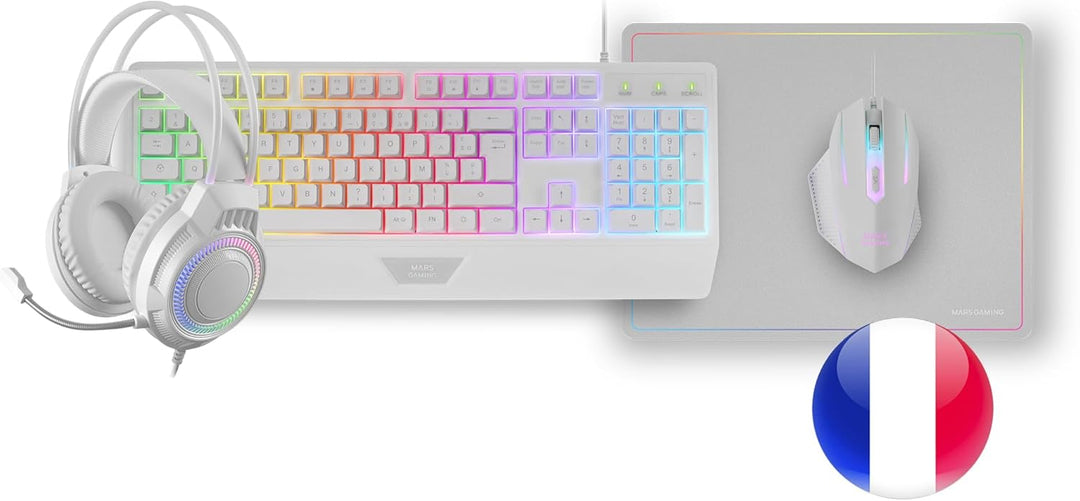 Mars Gaming MCP124PRO, Französisch, Gaming-Combo 4in1, RGB H-Mech-Tastatur mit Handballenauflage, RG