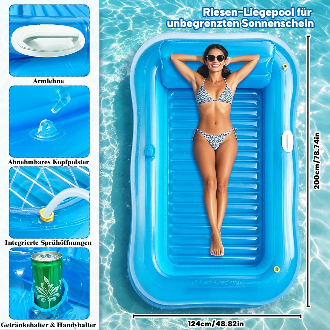 Aufblasbare Tanning Pool, Aufblasbarer Luftmatratze Pool Erwachsene, Aufblasbares Sonnenpool mit Kis