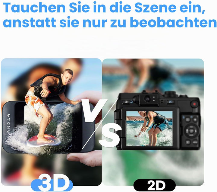 KanDao 3D-Kamera, 3D Sofortbild-Digitalkamera, 180 Grad stereoskopische Kamera, 3D-Videokamera für V