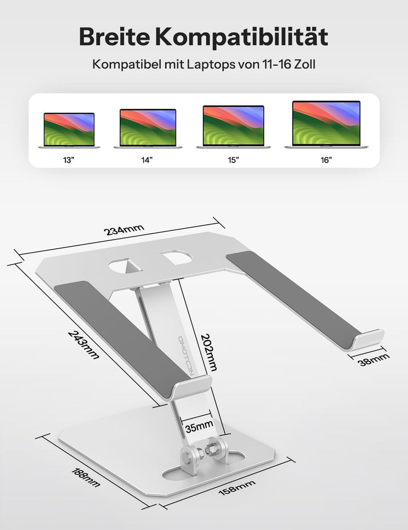 OMOTON Laptop Ständer Höhenverstellbar, Ergonomischer Aluminium Faltbarer Notebook Ständer, Laptop H