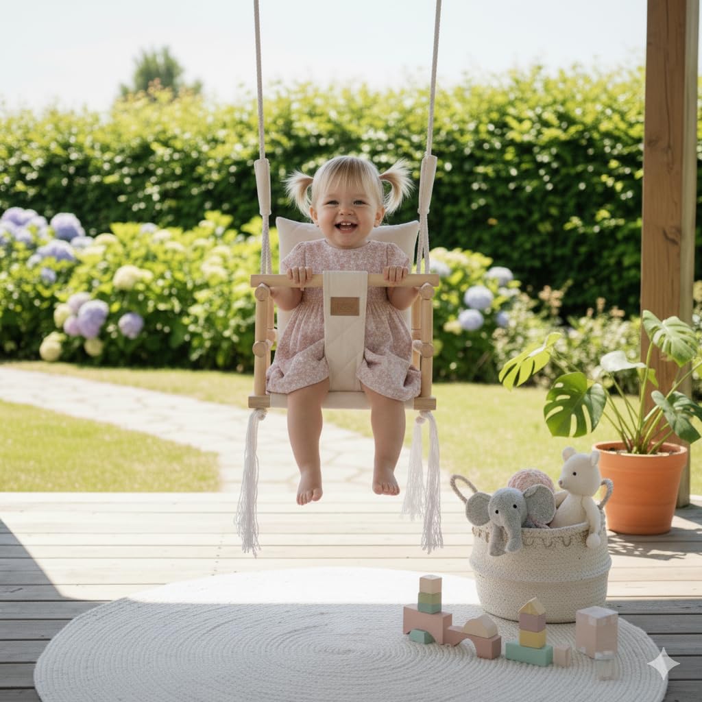 BlueKitty Schaukel für Kinder; Babyschaukel; Kinderschaukel mit Kissen; Schaukel für Haus und Garten