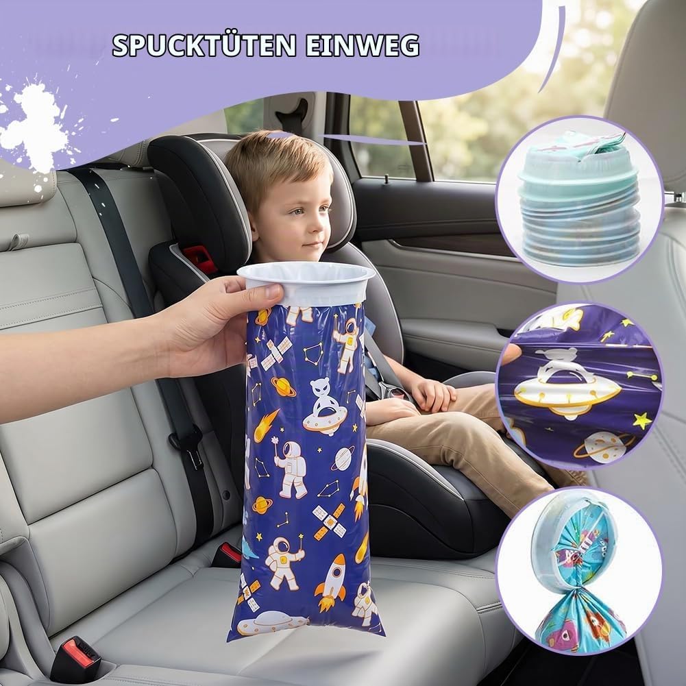 Kotztüten Auto Kinder, 30 Stück Spuckbeutel für Kinder, Spuckbeutel Tragbare Brechbeutel mit Ring, 1