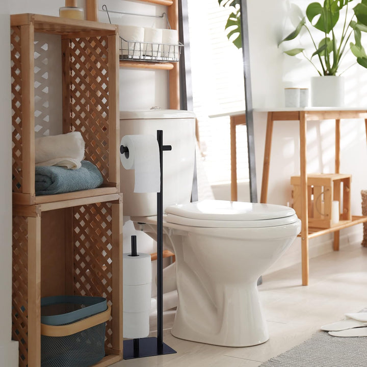 Relaxdays Toilettenpapierhalter, Aufbewahrung von 4 Ersatzrollen, stehender Klopapierhalter, HBT 77,