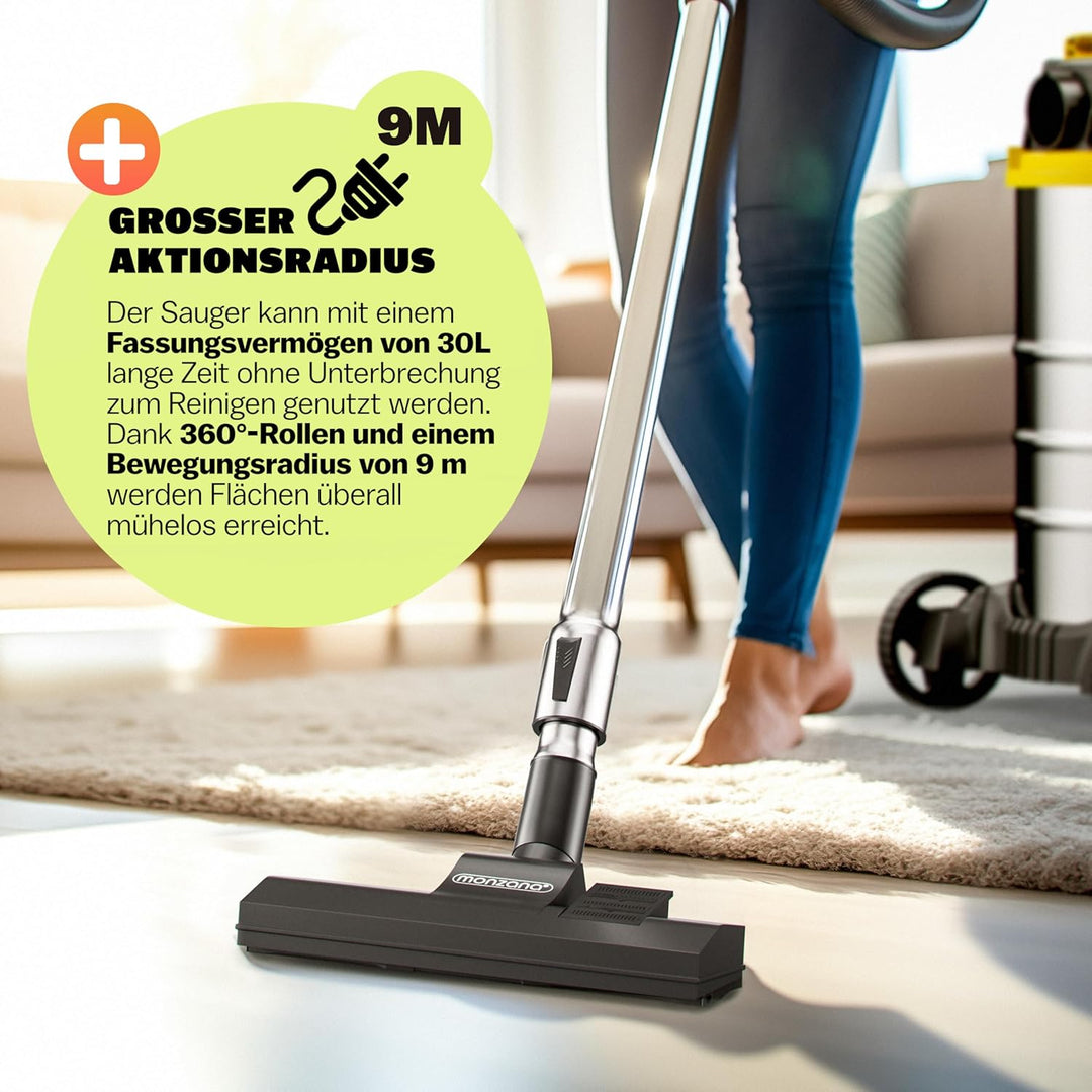Monzana® Nass Trockensauger 30L 1200W + 1000W Steckdose GS-Zertifiziert 9m Bewegungsradius Blasfunkt