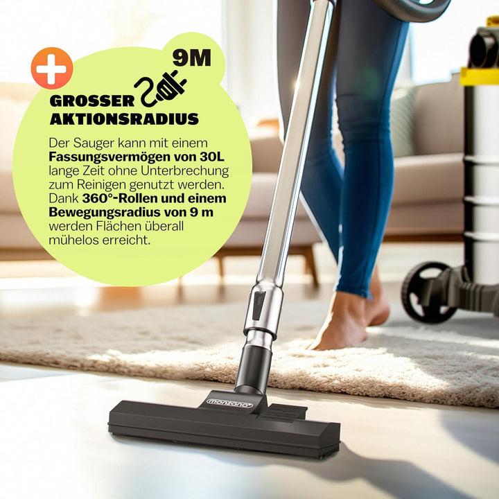 Monzana® Nass Trockensauger 30L 1200W + 1000W Steckdose GS-Zertifiziert 9m Bewegungsradius Blasfunkt