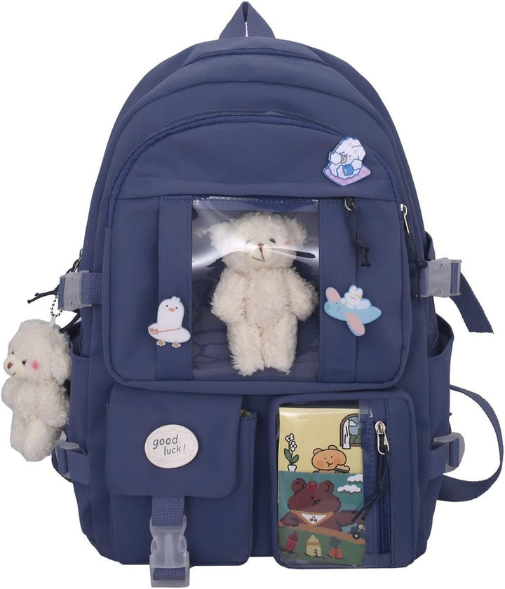 7VSTOHS Kawaii-Rucksack mit Kawaii-Anhänger und Zubehör für Teenager-Mädchen Rucksack-Schule Aesthet