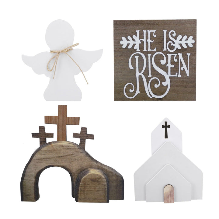 Ostern Auferstehungs Szenen Set Osterkrippe, Ostergrab Set aus Holz, Osterdeko Jesus Krippe Statuen