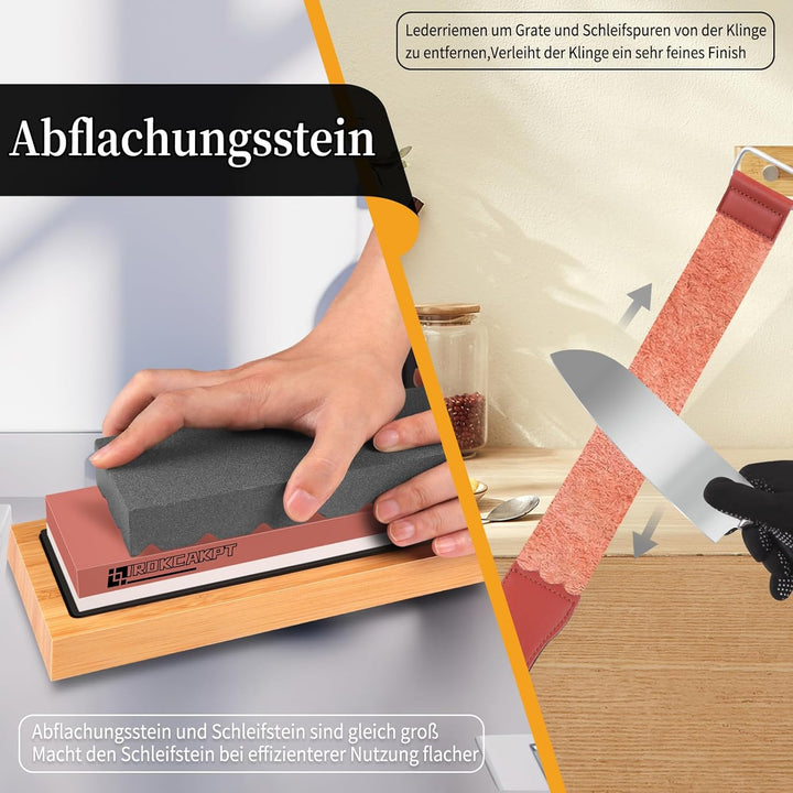 ALPXUXP Schleifstein Set Körnung 400/1000 3000/8000 Professionell Nass Wetzstein Doppelseitiger（Mit