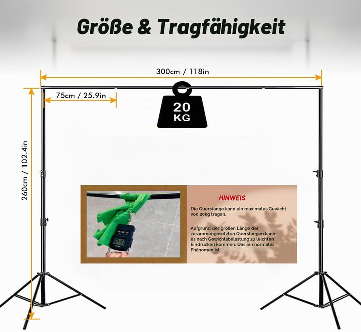 2.6x3m Fotostudio Hintergrundsystem Verstellbares Fotohintergrundständer Set für Fotografie Party mi