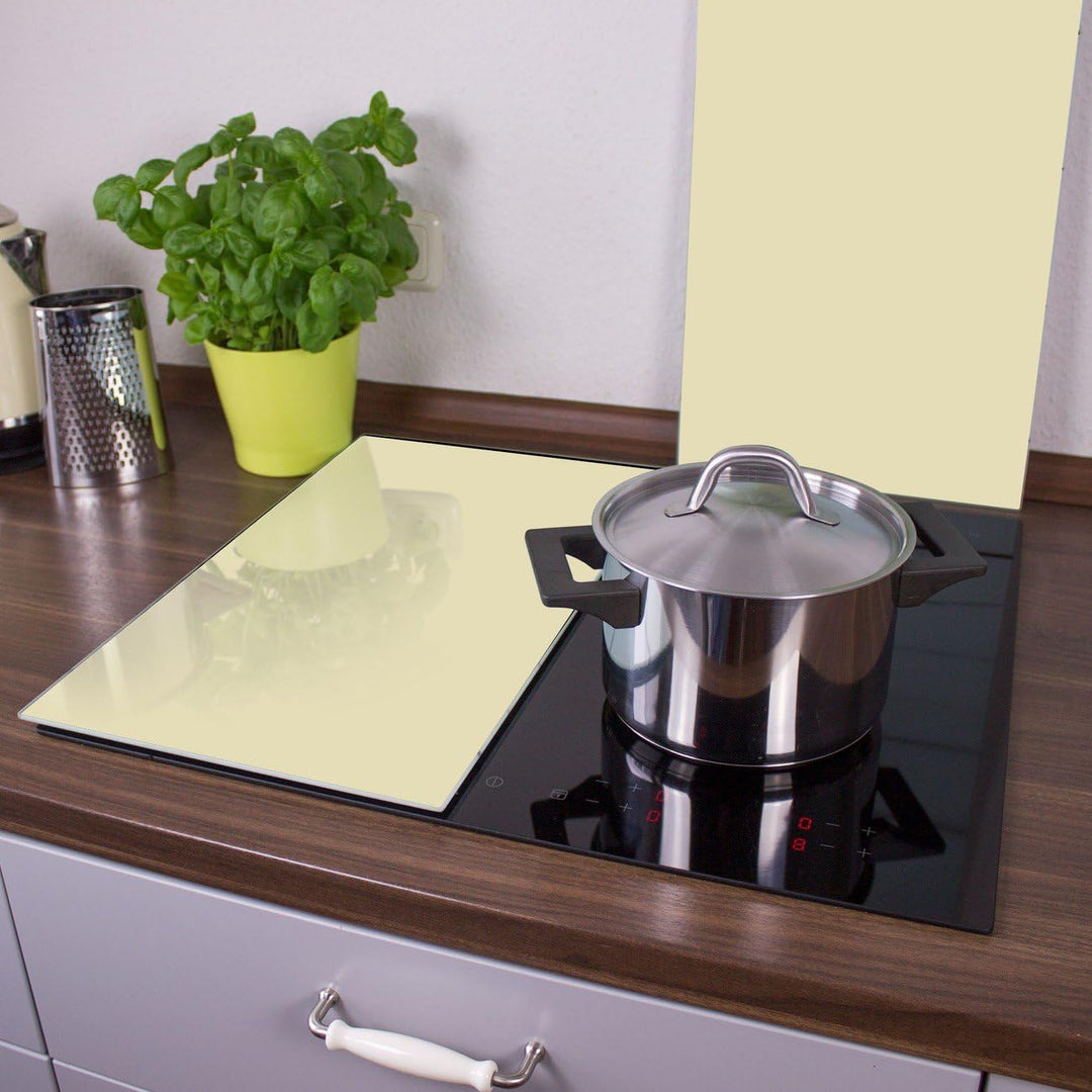 banjado® Herdabdeckplatte Glas 2-teilig je 30x52 cm/Schneidebrett Herdabdeckung mit Motiv Beige/Herd