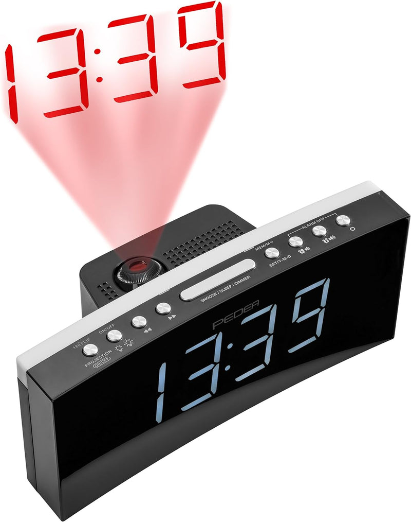 PEDEA Digital Radio-Wecker | Projektionsuhr mit LED-Anzeige und lauter Dual-Alarm Clock für Tiefschl