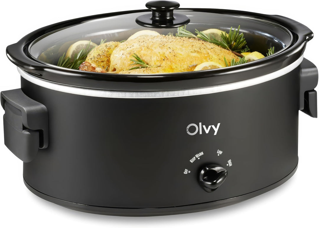 Olvy Slow Cooker 6L Schongarer Keramik-Innentopf 3 Stufen Low High Warm Faltbare Griffe Familie Meal