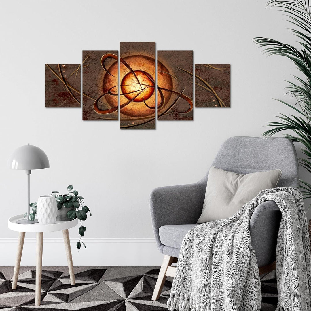 Runa Art Wandbilder Abstrakt 5 Teilig Bild auf Vlies Leinwand Deko Wohnzimmer Schlafzimmer Beige Bra