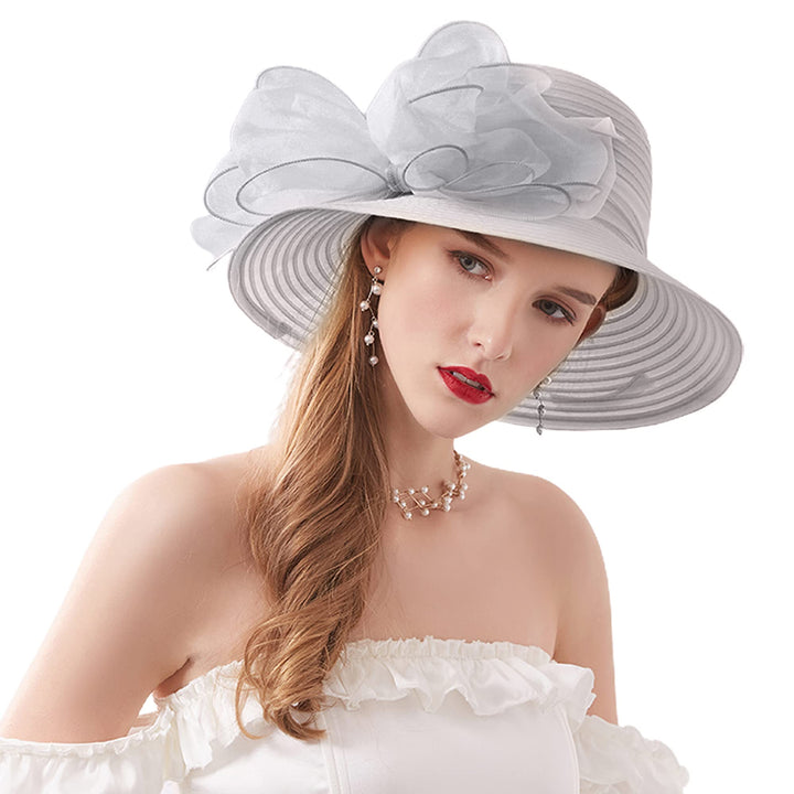 Naimo Damen Organza Kirche Kentucky Hüte Derby Fascinator Hut Elegante Schleife Breite Krempe Brauth